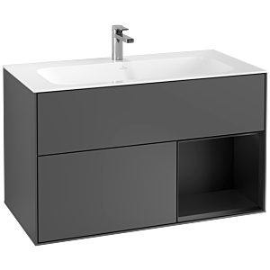 Villeroy et Boch Finion Villeroy et Boch G040PDGK 99,6x59,1cm, Emotion, étagère à droite Laque noire mate, Anthracite mat