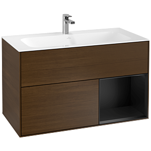 Villeroy und Boch Finion Waschtischunterschrank G040PDGN 99,6x59,1cm, Emotion, Regal rechts Black matt lacquer, Walnut veneer