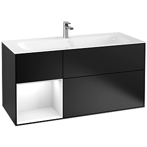 Villeroy et Boch Finion Villeroy et Boch G060GFPD 119,6x59,1cm, Emotion, étagère à gauche Laque blanc brillant, Laque noire mate