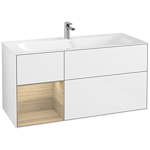 Villeroy und Boch Finion Waschtischunterschrank G060PCGF 119,6x59,1cm, Emotion, Regal links Oak Veneer, Glossy white lacquer