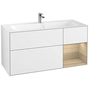 Villeroy und Boch Finion Waschtischunterschrank G070PCGF 119,6x59,1cm, Emotion, Regal rechts Oak Veneer, Glossy white lacquer
