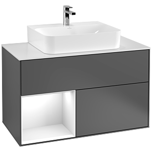 Villeroy and Boch Finion Villeroy and Boch Finion G111GFGK 100cm, cover plate white matt, Emotion, shelf left glossy white lacquer, anthracite matt