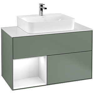 Villeroy and Boch Finion Villeroy and Boch Finion G111GFGM 100cm, cover plate matt white, emotion, shelf left glossy white lacquer, Olive Matt Lacquer