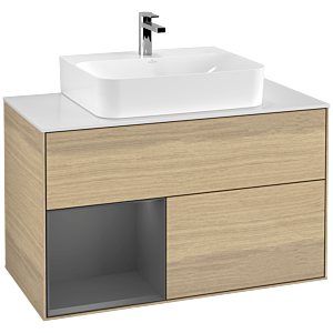 Villeroy und Boch Finion Waschtischunterschrank G111GKPC 100cm, Abdeckplatte white matt, Emotion, Regal links Anthracite matt, Oak Veneer