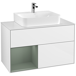 Villeroy and Boch Finion Villeroy and Boch Finion G111GMGF 100cm, cover plate matt white, emotion, shelf on the left Olive Matt Lacquer , glossy white lacquer
