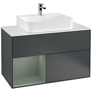 Villeroy and Boch Finion Villeroy and Boch Finion G111GMHG 100cm, cover plate matt white, Emotion, shelf on the left Olive Matt Lacquer , Midnight Blue Matt Lacquer