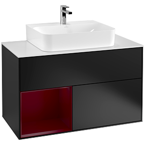Villeroy et Boch Finion Villeroy et Boch G111HBPD 100cm, plaque de recouvrement blanc mat, Emotion, étagère à gauche Peony , laqué noir mat