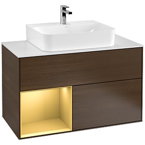 Villeroy and Boch Finion Villeroy and Boch Finion G111HFGN 100cm, cover plate white matt, emotion, shelf left gold matt, walnut veneer