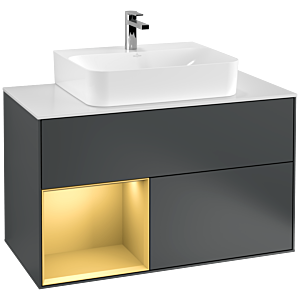 Villeroy und Boch Finion Waschtischunterschrank G111HFHG 100cm, Abdeckplatte white matt, Emotion, Regal links Gold matt, Midnight Blue Matt Lacquer