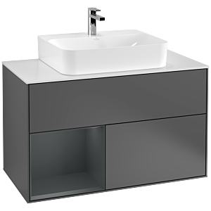 Villeroy und Boch Finion Waschtischunterschrank G111HGGK 100cm, Abdeckplatte white matt, Emotion, Regal links Midnight Blue Matt Lacquer, Anthracite matt