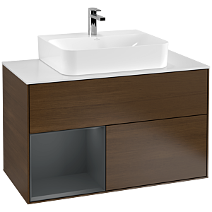 Villeroy and Boch Finion Villeroy and Boch Finion G111HGGN 100cm, cover plate matt white, Emotion, shelf on the left Midnight Blue Matt Lacquer , Walnut veneer