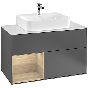 Villeroy und Boch Finion Waschtischunterschrank G111PCGK 100cm, Abdeckplatte white matt, Emotion, Regal links Oak Veneer, Anthracite matt