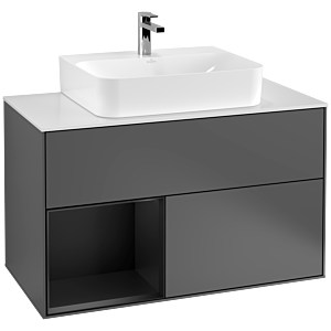 Villeroy and Boch Finion Villeroy and Boch Finion G111PDGK 100cm, cover plate matt white, Emotion, shelf on the left black matt lacquer, anthracite matt