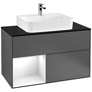 Villeroy et Boch Finion Villeroy et Boch G112GFGK 100cm, plaque de finition noir mat, Emotion, étagère gauche laqué blanc brillant, anthracite mat