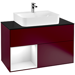 Villeroy et Boch Finion Villeroy et Boch G112GFHB 100cm, plaque de finition noir mat, Emotion, étagère gauche laqué blanc brillant, Peony Matt