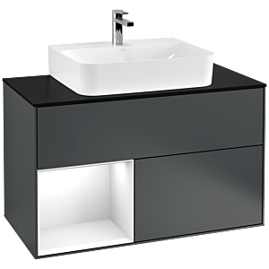 Villeroy und Boch Finion Waschtischunterschrank G112GFHG 100cm, Abdeckplatte black matt, Emotion, Regal links Glossy white lacquer, Midnight Blue Matt Lacquer