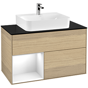 Villeroy et Boch Finion Villeroy et Boch G112GFPC 100cm, plaque de finition noir mat, Emotion, étagère gauche laqué blanc brillant, Oak Veneer