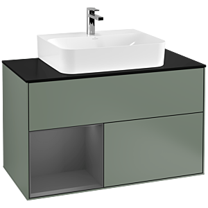 Villeroy and Boch Finion Villeroy and Boch Finion G112GKGM 100cm, cover plate black matt, Emotion, shelf left Anthracite matt, Olive Matt Lacquer