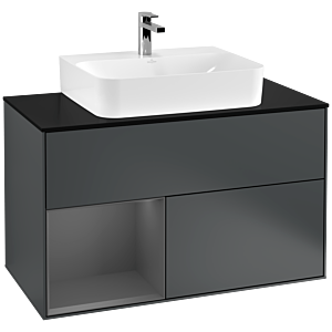 Villeroy et Boch Finion Villeroy et Boch G112GKHG 100cm, plaque de finition noir mat, Emotion, étagère gauche Anthracite mat, Midnight Blue Matt Lacquer