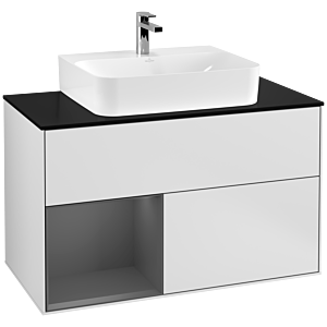 Villeroy et Boch Finion Villeroy et Boch G112GKMT 100cm, plaque de finition noir mat, Emotion, étagère gauche Anthracite mat, blanc laqué mat