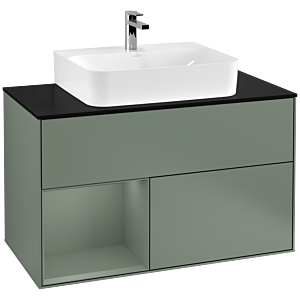 Villeroy et Boch Finion Villeroy et Boch G112GMGM 100cm, plaque de finition noir mat, émotion, étagère gauche Olive Matt Lacquer , Olive Matt Lacquer