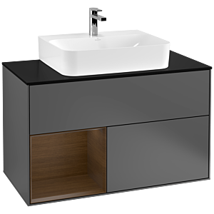 Villeroy et Boch Finion Villeroy et Boch G112GNGK 100cm, plaque de finition noir mat, Emotion, étagère gauche placage noyer, Anthracite mat