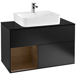 Villeroy and Boch Finion Villeroy and Boch Finion G112GNPD 100cm, cover plate black matt, emotion, shelf left walnut veneer, black matt lacquer