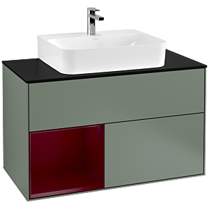 Villeroy et Boch Finion Villeroy et Boch G112HBGM 100cm, plaque de finition noir mat, émotion, étagère à gauche Peony , Olive Matt Lacquer
