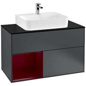 Villeroy et Boch Finion Villeroy et Boch G112HBHG 100cm, plaque de finition noire mate, Emotion, étagère à gauche Peony , Midnight Blue Matt Lacquer