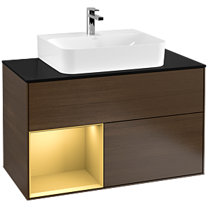 Villeroy and Boch Finion Villeroy and Boch Finion G112HFGN 100cm, cover plate black matt, emotion, shelf left gold matt, walnut veneer