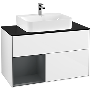 Villeroy et Boch Finion Villeroy et Boch G112HGGF 100cm, plaque de finition noir mat, Emotion, étagère gauche Midnight Blue Matt Lacquer , Laque blanc brillant