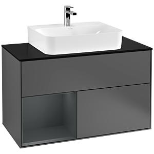Villeroy et Boch Finion Villeroy et Boch G112HGGK 100cm, plaque de finition noir mat, Emotion, étagère à gauche Midnight Blue Matt Lacquer , Anthracite mat