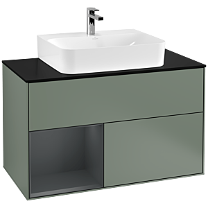 Villeroy et Boch Finion Villeroy et Boch G112HGGM 100cm, plaque de finition noir mat, Emotion, étagère à gauche Midnight Blue Matt Lacquer , Olive Matt Lacquer