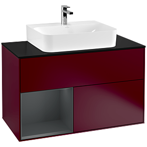 Villeroy und Boch Finion Waschtischunterschrank G112HGHB 100cm, Abdeckplatte black matt, Emotion, Regal links Midnight Blue Matt Lacquer, Peony Matt