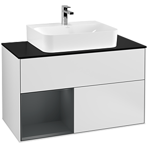 Villeroy und Boch Finion Waschtischunterschrank G112HGMT 100cm, Abdeckplatte black matt, Emotion, Regal links Midnight Blue Matt Lacquer, White matt lacquer