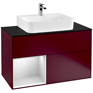 Villeroy et Boch Finion Villeroy et Boch G112MTHB 100cm, plaque de finition noir mat, Emotion, étagère gauche laqué blanc mat, Peony Matt
