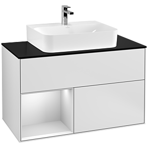 Villeroy and Boch Finion Villeroy and Boch Finion G112MTMT 100cm, cover plate black matt, Emotion, shelf left white matt lacquer, white matt lacquer