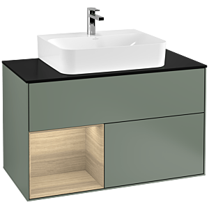 Villeroy and Boch Finion Villeroy and Boch Finion G112PCGM 100cm, cover plate black matt, Emotion, shelf on the left Oak Veneer , Olive Matt Lacquer