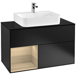 Villeroy und Boch Finion Waschtischunterschrank G112PCPD 100cm, Abdeckplatte black matt, Emotion, Regal links Oak Veneer, Black matt lacquer
