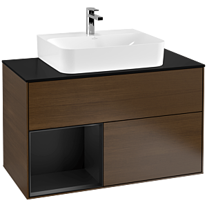 Villeroy et Boch Finion Villeroy et Boch G112PDGN 100cm, plaque de finition noir mat, émotion, étagère à gauche laqué noir mat, placage noyer