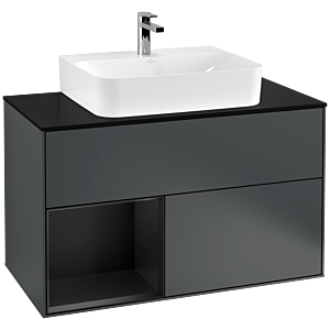 Villeroy et Boch Finion Villeroy et Boch G112PDHG 100cm, plaque de finition noir mat, Emotion, étagère gauche laqué noir mat, Midnight Blue Matt Lacquer
