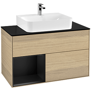 Villeroy et Boch Finion Villeroy et Boch G112PDPC 100cm, plaque de finition noir mat, Emotion, étagère gauche laqué noir mat, Oak Veneer