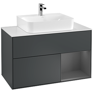 Villeroy und Boch Finion Waschtischunterschrank G121GKHG 100cm, Abdeckplatte white matt, Emotion, Regal rechts Anthracite matt, Midnight Blue Matt Lacquer
