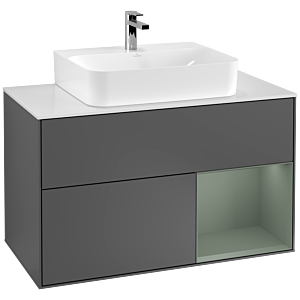 Villeroy et Boch Finion Villeroy et Boch G121GMGK 100cm, couvercle blanc mat, émotion, étagère à droite Olive Matt Lacquer , anthracite mat