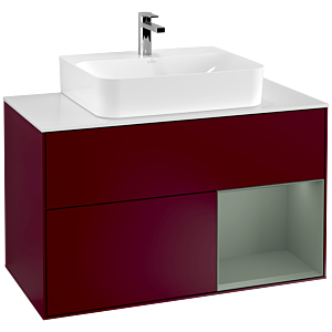 Villeroy et Boch Finion Villeroy et Boch G121GMHB 100cm, plaque de finition blanc mat, émotion, étagère à droite Olive Matt Lacquer , Peony Matt