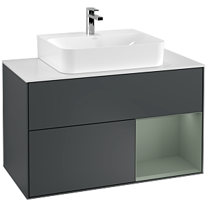 Villeroy et Boch Finion Villeroy et Boch G121GMHG 100cm, plaque de finition blanc mat, Emotion, étagère à droite Olive Matt Lacquer , Midnight Blue Matt Lacquer