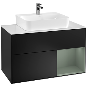 Villeroy et Boch Finion Villeroy et Boch G121GMPD 100cm, plaque de recouvrement blanc mat, Emotion, étagère à droite Olive Matt Lacquer , laqué noir mat