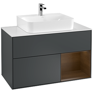 Villeroy et Boch Finion Villeroy et Boch G121GNHG 100cm, plaque de finition blanc mat, Emotion, étagère à droite placage noyer, Midnight Blue Matt Lacquer