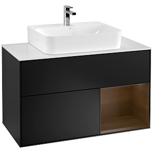 Villeroy et Boch Finion Villeroy et Boch G121GNPD 100cm, plaque de finition blanc mat, Emotion, étagère à droite placage noyer, laqué noir mat