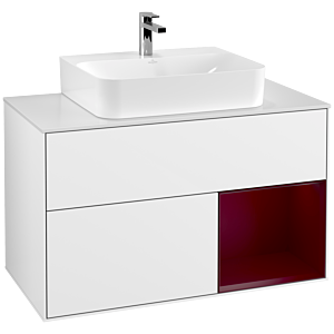 Villeroy et Boch Finion Villeroy et Boch G121HBGF 100cm, couvercle blanc mat, Emotion, étagère à droite Peony , laqué blanc brillant